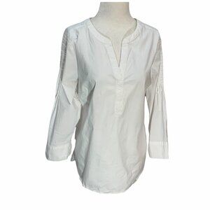 𝅺chaus🤍white Cotton Blouse/Top Collarless Split Neck Size S